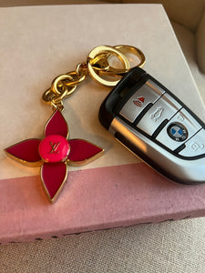 Repurposed Keychain Hot Pink Flower