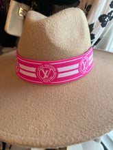 Load image into Gallery viewer, Inspired Pink w/ round LV emblem Hat Band